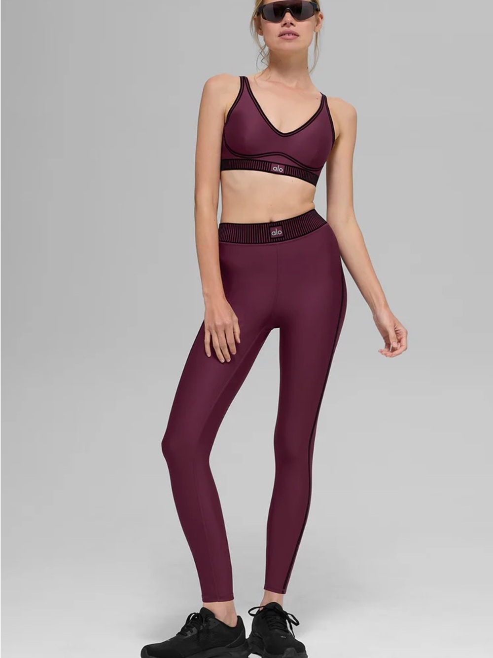 ALO Yoga Leggings & Sports Bra Set in Burgundy